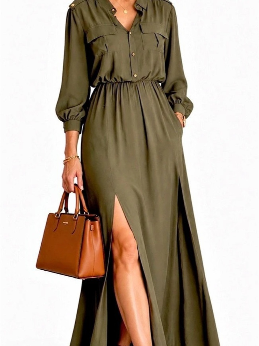 bebe Olive Utility Maxi Dress Utility Maxi Dress in Green Size Small Like